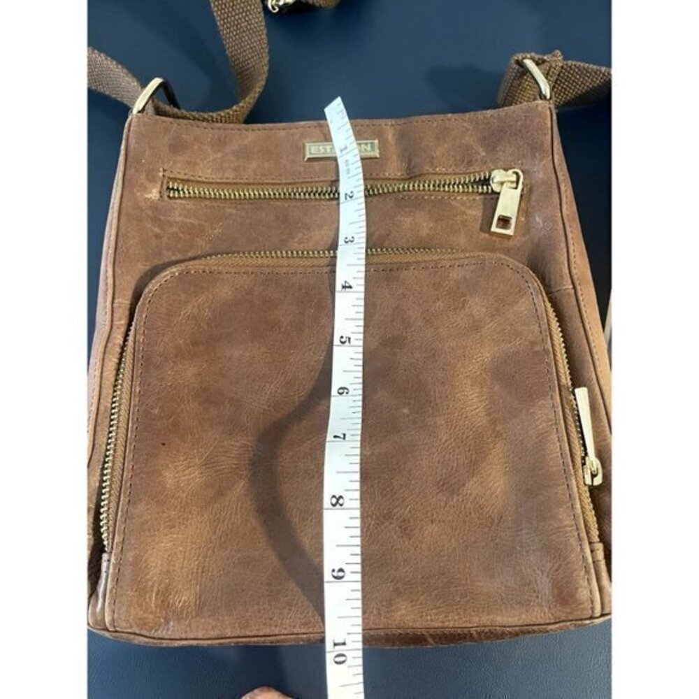 ESTALON LADIES BROWN LEATHER CROSSBODY BAG WITH ADJUSTABLE STRAP ‎ EUC   A-202 - Picture 7 of 8
